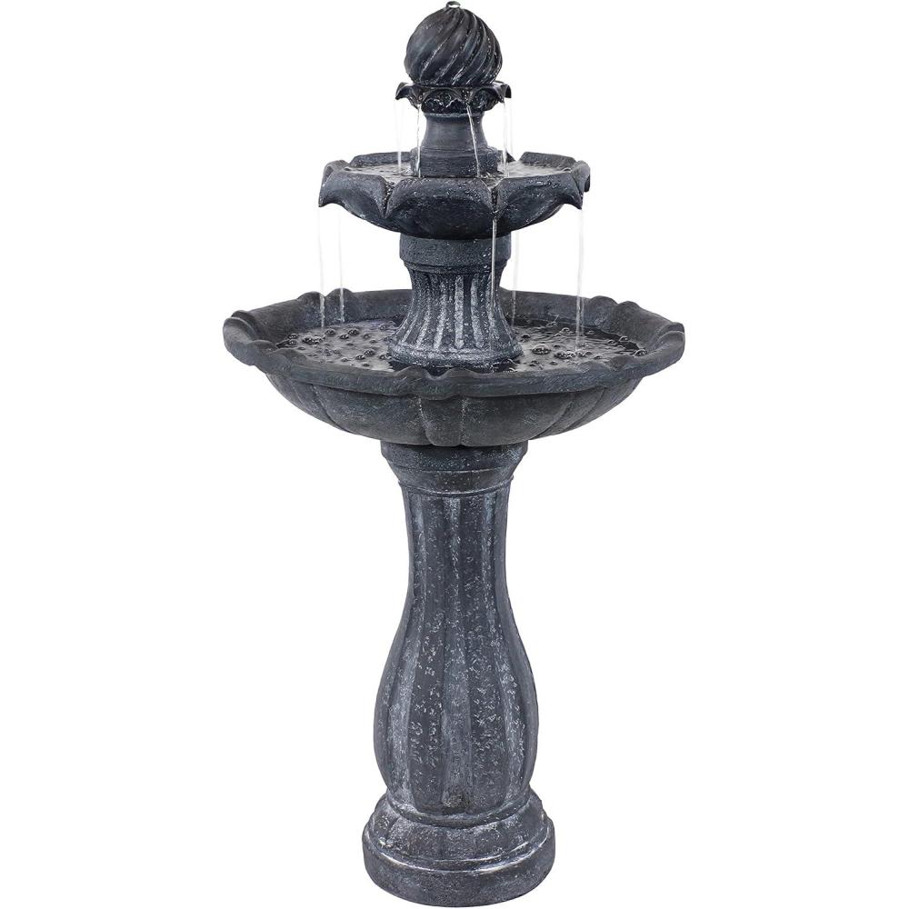 image:imageSunnydaze 45Inch 2Tier Arcade Outdoor Solar Water Fountain  Outdoor Water Feature with LED Light for Garden Patio Yard or Balcony  WhiteBlack