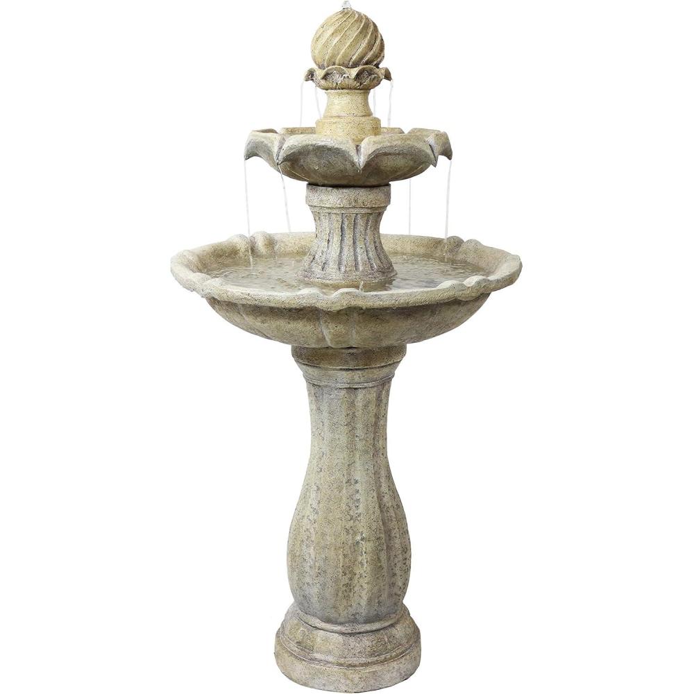 image:imageSunnydaze 45Inch 2Tier Arcade Outdoor Solar Water Fountain Outdoor Water Feature with LED Light for Garden Patio Yard or Balcony WhiteEarth