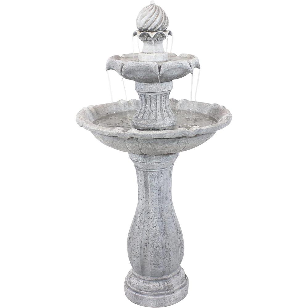image:imageSunnydaze 45Inch 2Tier Arcade Outdoor Solar Water Fountain  Outdoor Water Feature with LED Light for Garden Patio Yard or Balcony  WhiteWhite