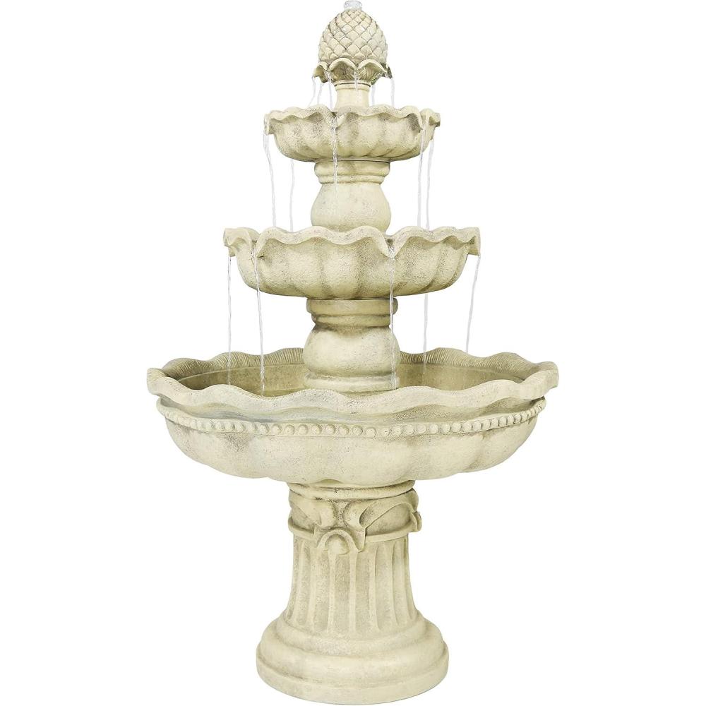 image:imageSunnydaze 51Inch Electric Water Fountain  Outdoor Water Feature  3Tier Outdoor Fountain with Pineapple Top  White