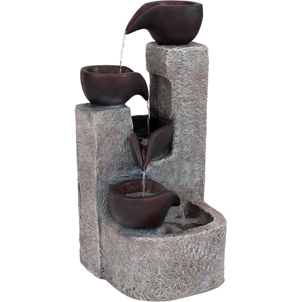 image:imageSunnydaze Aged Tiered Vessels 29Inch Solar Fountain with Battery Backup  Submersible Pump  Polyresin