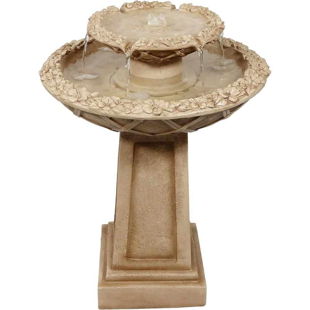image:imageSunnydaze Beveled Flower 28Inch 2Tier Outdoor Water Fountain Backyard Water Feature amp Bird Bath for Patio Yard or Deck