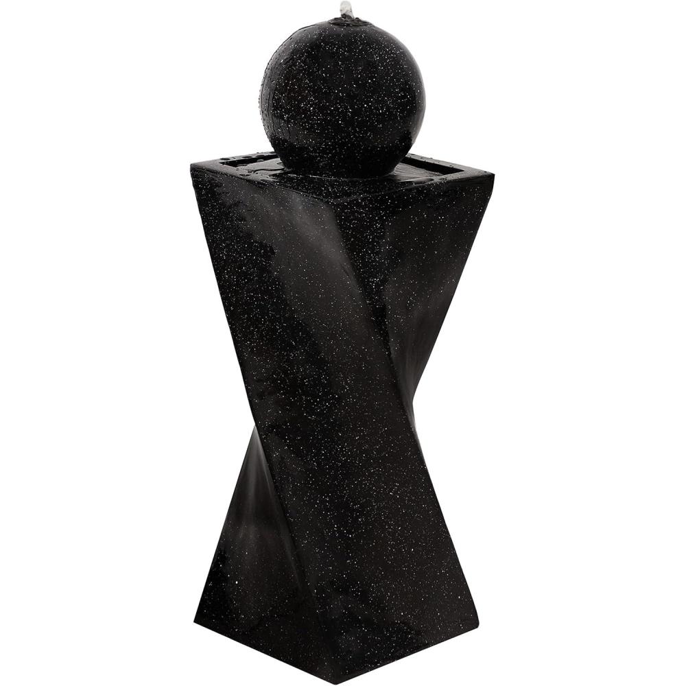 image:imageSunnydaze Black Ball 30Inch Solar Powered Fountain with Battery Backup and LED Lights for Garden Patio Yard or Balcony Resin and Fiberglass