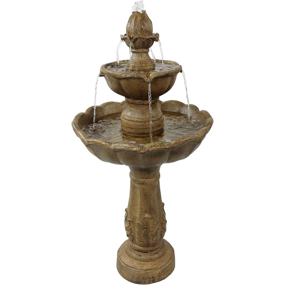 image:imageSunnydaze Blooming Flower 38Inch 2Tier Outdoor Water Fountain with Electric Submersible Pump for Garden Patio or Yard