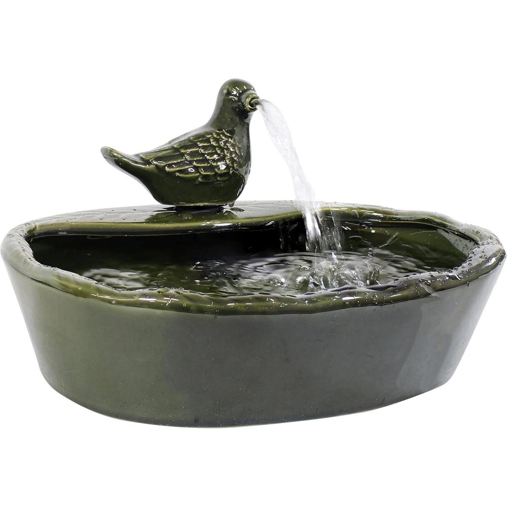 image:imageSunnydaze Ceramic SolarPowered Water Fountain  Green Glaze  LowVoltage Submersible Pump with Filter  FrogDove