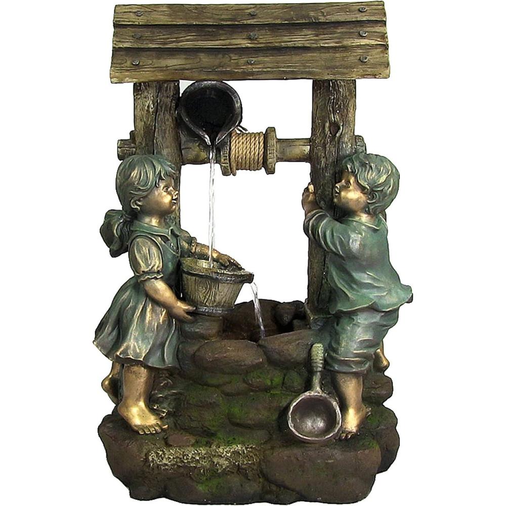 image:imageSunnydaze Children at The Well 39Inch Electric Water Fountain  with LED Lights and Electric Submersible Pump for Patio Yard or Deck