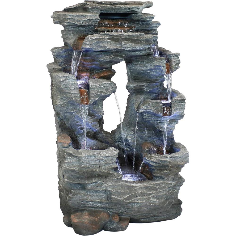 image:imageSunnydaze Dual Cascading Rock Falls 39Inch Outdoor Water Fountain with LED Lights Electric Submersible Pump