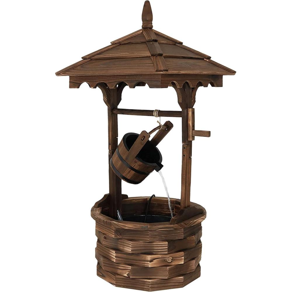 image:imageSunnydaze Electric Water Fountain Outdoor 48Inch OldFashioned Wooden Wishing Well Garden Fountain for Garden Patio Decks