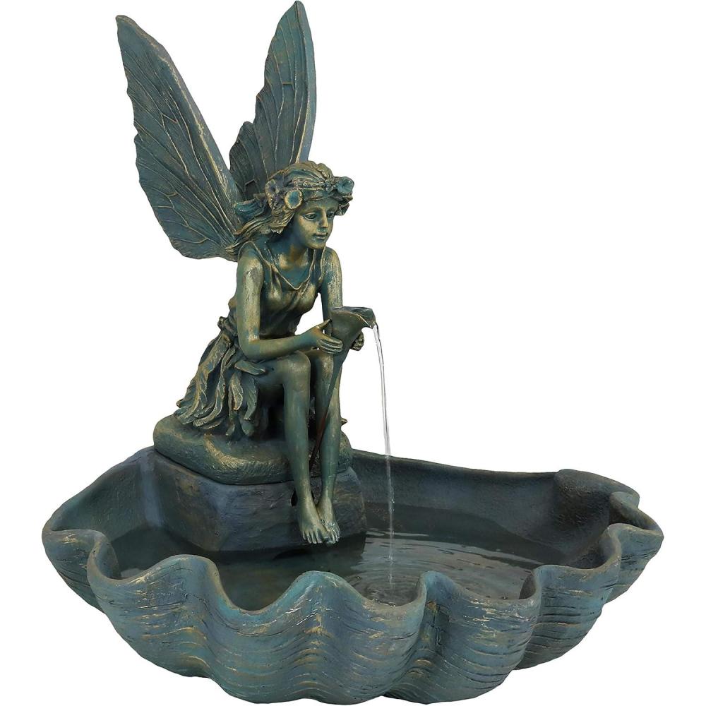 image:imageSunnydaze Fairy Shell Outdoor Water Fountain  30Inch Waterfall Fountain with Submersible Pump for The Patio Lawn or Yard