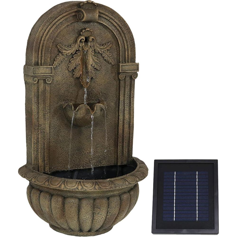image:imageSunnydaze Florence 27Inch Polystone Solar Wall Water Fountain with Battery Backup Florentine Stone FinishFlorentine Stone