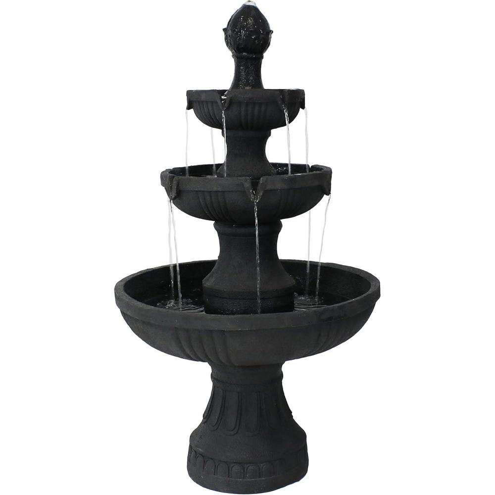 image:imageSunnydaze Flower Blossom 43 Tiered Outdoor Water Fountain 3Tiered Outdoor Fountain for Garden Patio or Backyard Black FinishBlack