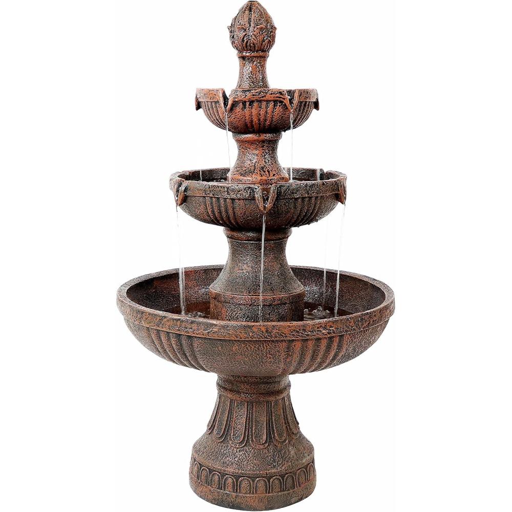 image:imageSunnydaze Flower Blossom 43 Tiered Outdoor Water Fountain 3Tiered Outdoor Fountain for Garden Patio or Backyard Black FinishEarth