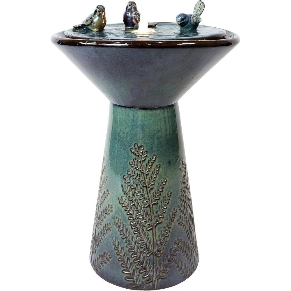 image:imageSunnydaze Gathering Birds 28Inch Ceramic Bird Bath Fountain Electric Bird Bath Fountain with LED Lights for Patio Deck Garden Green