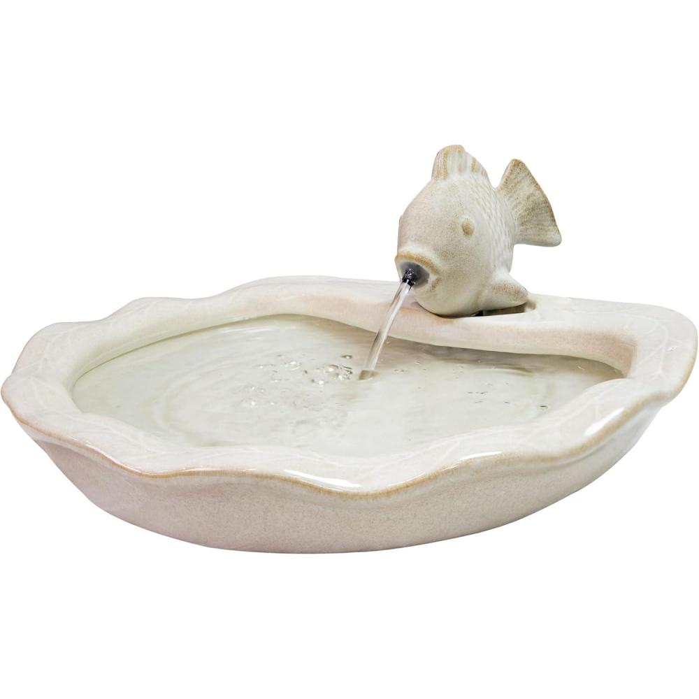image:imageSunnydaze Glazed Ceramic Fish 7Inch Outdoor Garden Fountain Outdoor Tabletop Fountain for Patio Deck Garden Aqua and BrownWhite