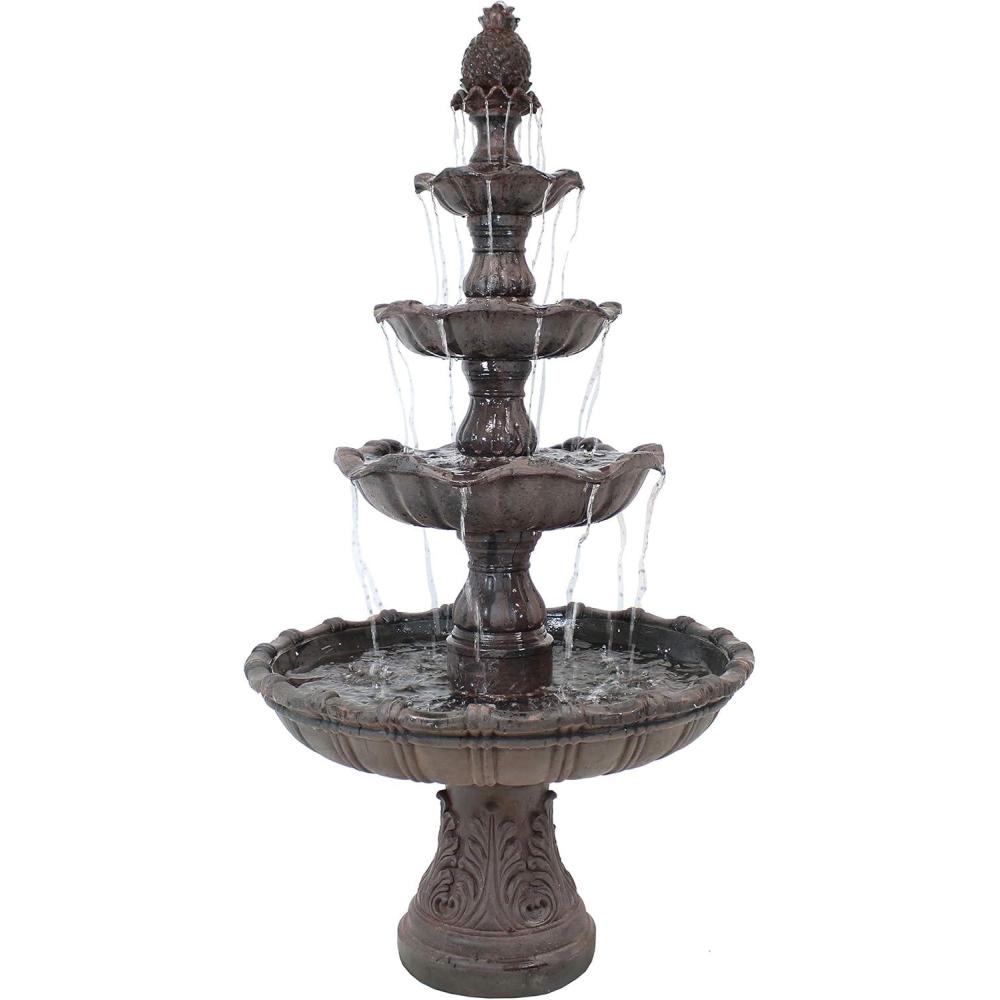 image:imageSunnydaze Grand Courtyard 80Inch 4Tiered Outdoor Water Fountain  Electric Submersible Pump  Dark ChestnutDark Chestnut