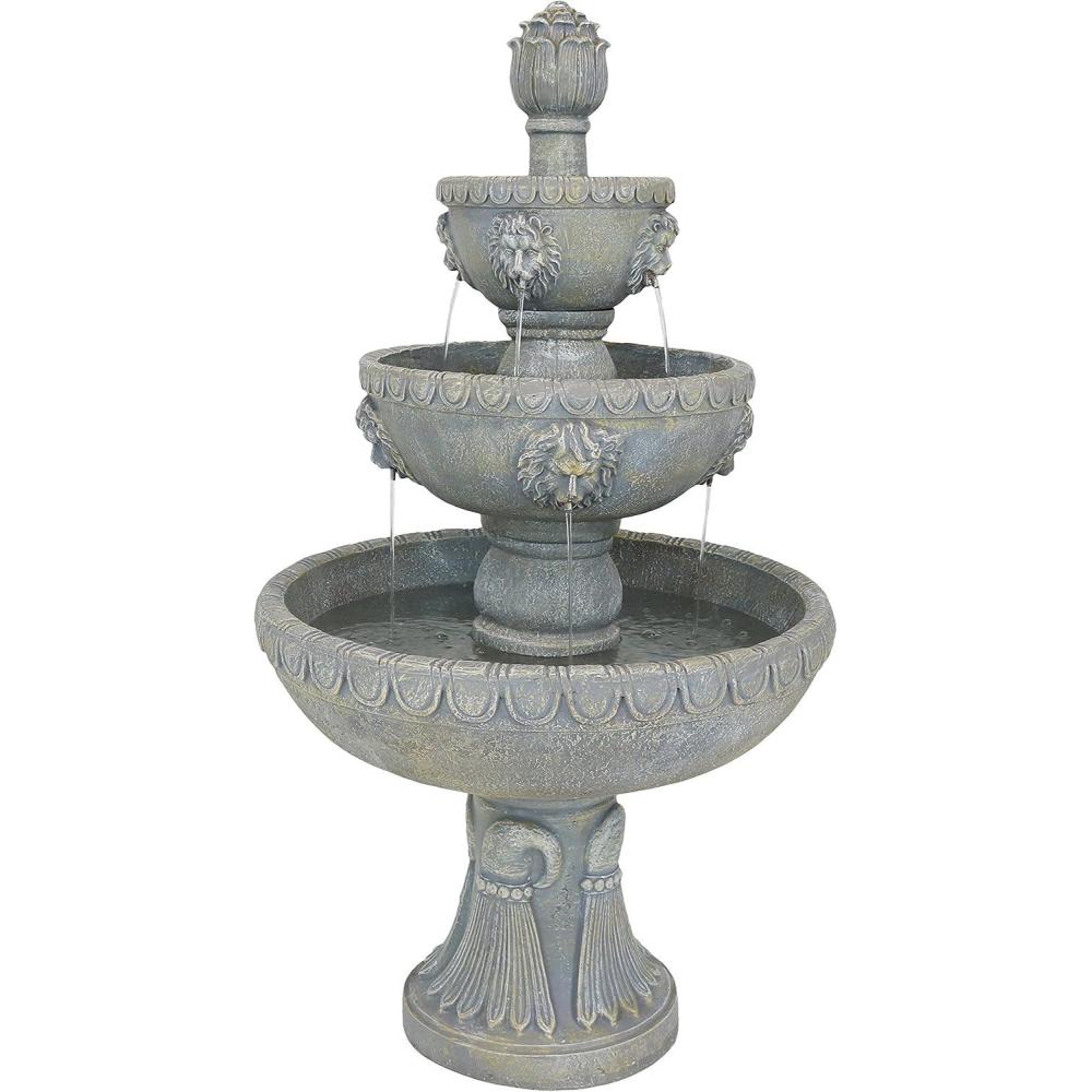 image:imageSunnydaze Lion Head 53Inch 3Tier Outdoor Water Fountain with Electric Submersible Pump for Patio Yard or Deck