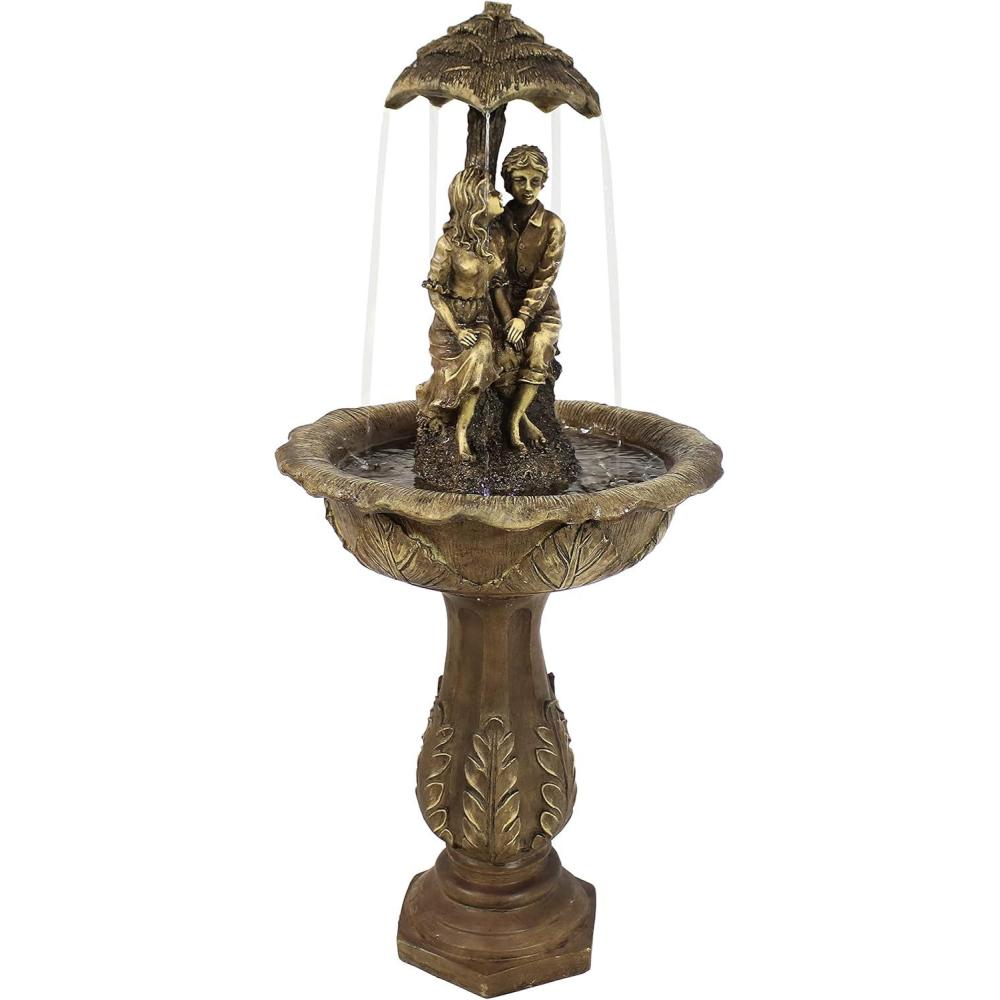 image:imageSunnydaze Lovers Umbrella 43Inch SolarPowered Fountain with Rechargeable Solar Battery Backup and LED Lights for Garden Patio Yard or Balcony