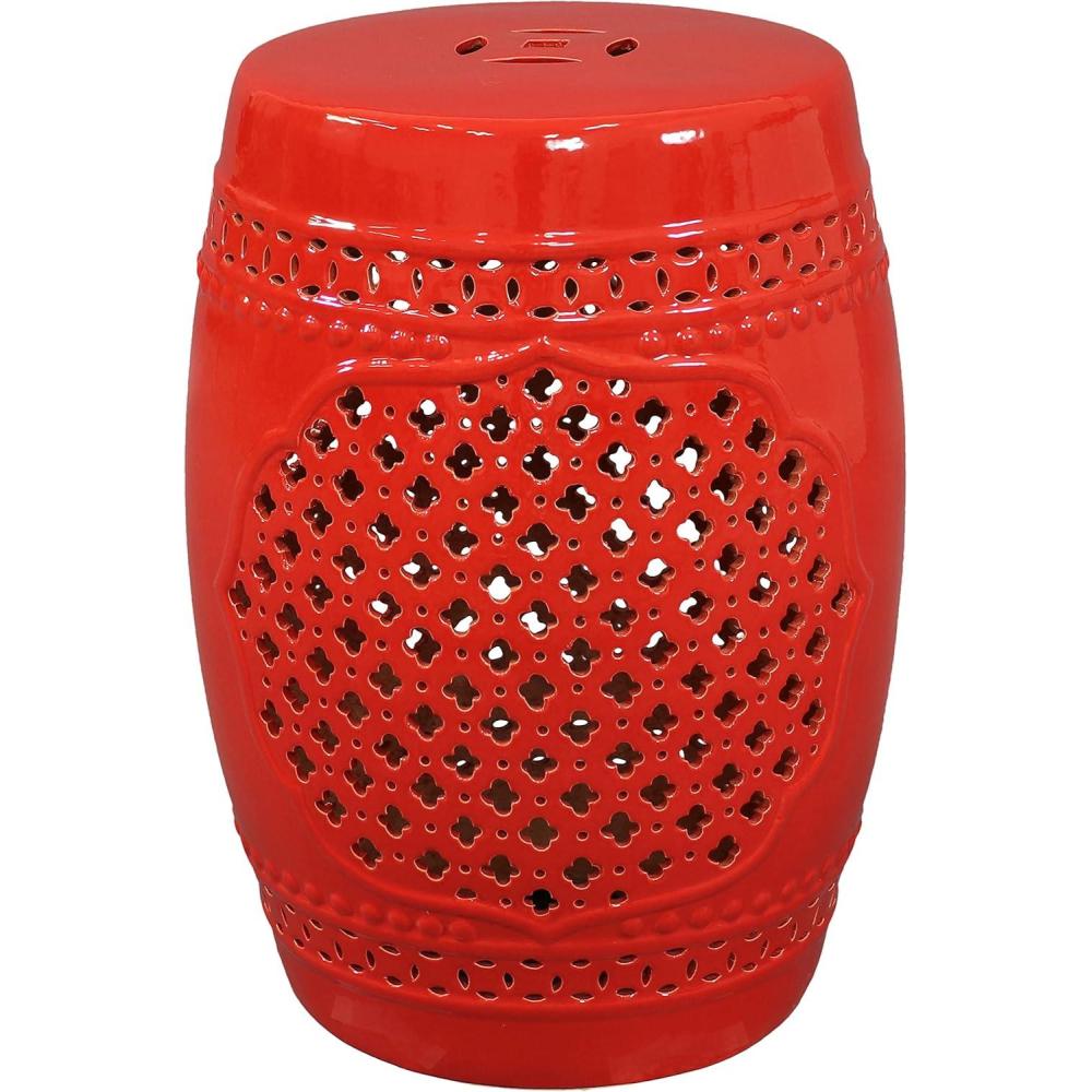 image:imageSunnydaze Marrakesh Ceramic Garden Stool Side Table with Lattice Design Indoor or Outdoor 1775Inch H White Glazed FinishRed