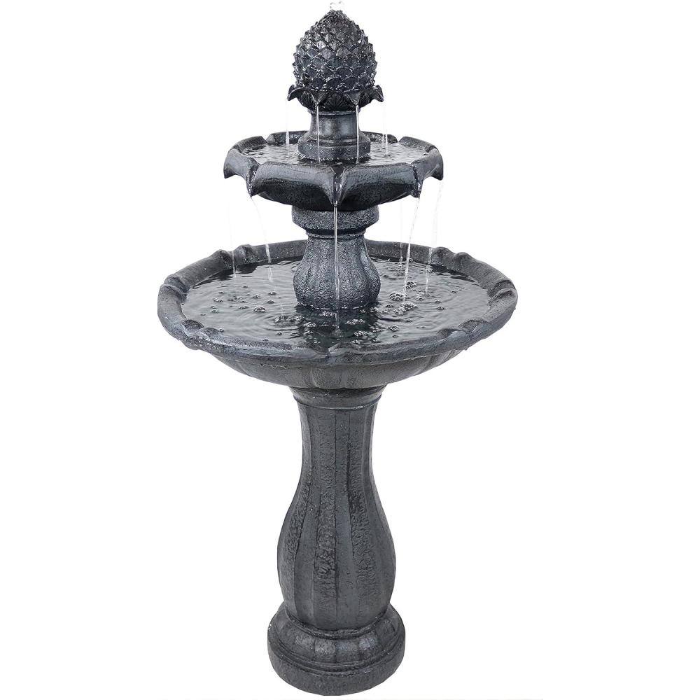 image:imageSunnydaze Pineapple 46Inch 2Tier Outdoor Solar Fountain Decorative Water Fountain with Pump for Garden Patio Yard or Balcony Rust FinishBlack