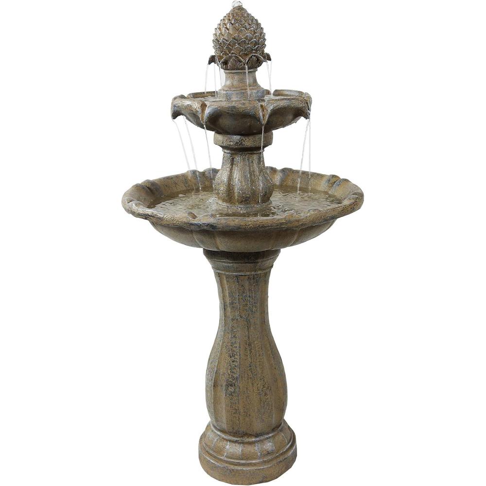 image:imageSunnydaze Pineapple 46Inch 2Tier Outdoor Solar Fountain  Decorative Water Fountain with Pump for Garden Patio Yard or Balcony  Rust FinishEarth