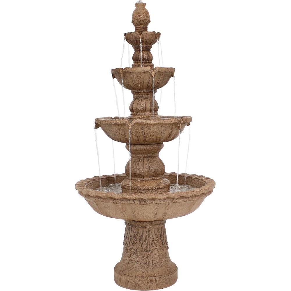 image:imageSunnydaze Pineapple 52Inch 4Tier Outdoor Water Fountain Tall Outdoor Fountain for Garden Patio or Yard EarthTan