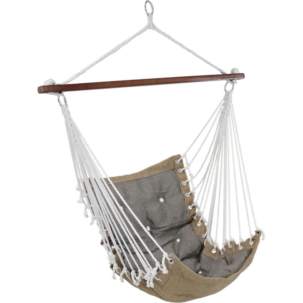 image:imageSunnydaze Tufted Victorian Large Hanging Hammock Chair  Sturdy 300 Pound Capacity  GrayGrey