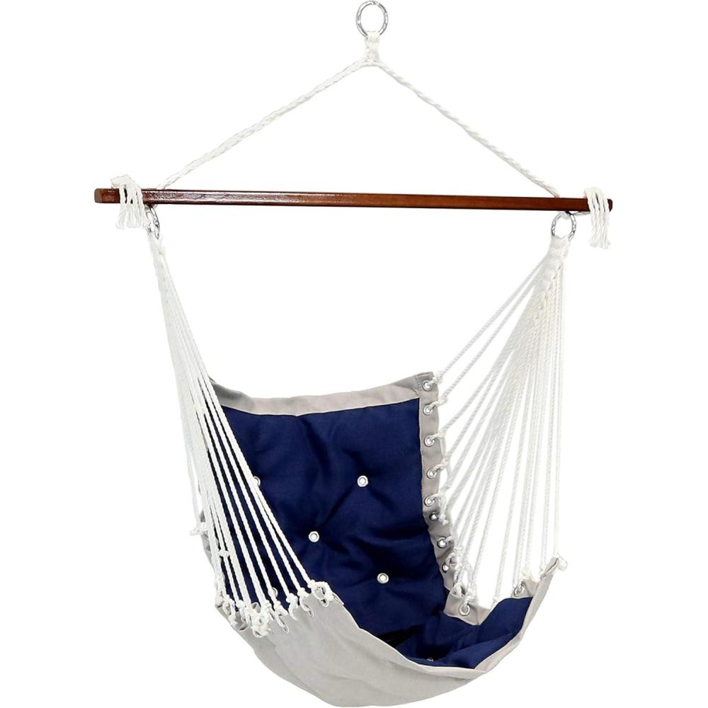 image:imageSunnydaze Tufted Victorian Large Hanging Hammock Chair Sturdy 300 Pound Capacity GrayNavy Blue