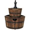 Sunnydaze 2-Tier Wood Barrel Water Fountain – 34-Inch Vintage Water Pump Fountain with Submersible Pump – for Garden, Patio, Decks(23″ H 2-Tier)