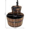 Sunnydaze 2-Tier Wood Barrel Water Fountain – 34-Inch Vintage Water Pump Fountain with Submersible Pump – for Garden, Patio, Decks(23″ H 2-Tier)