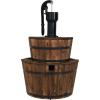 Sunnydaze 2-Tier Wood Barrel Water Fountain – 34-Inch Vintage Water Pump Fountain with Submersible Pump – for Garden, Patio, Decks(34″ H 2-Tier)