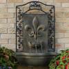 Sunnydaze 33″ Outdoor Wall Water Fountain with Pump and Panel – Florentine Finish – French Lily – Solar-Powered(Florentine Stone)