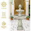 Sunnydaze 35″ Solar 2-Tier Outdoor Water Fountain – Outdoor Water Fountain with Battery Backup and Pump – Earth(White)