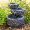 Sunnydaze 3-Tier Chiseled Basin 17-Inch Solar Powered Fountain with Battery Backup for Garden, Patio, Yard or Balcony – Polyresin