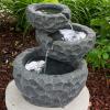 Sunnydaze 3-Tier Chiseled Basin 17-Inch Solar Powered Fountain with Battery Backup for Garden, Patio, Yard or Balcony – Polyresin