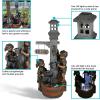 Sunnydaze 40-Inch Children Playing with Faucet Outdoor Water Fountain – Outdoor Water Feature with LED Light for Garden, Patio, Yard or Balcony