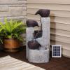 Sunnydaze Aged Tiered Vessels 29-Inch Solar Fountain with Battery Backup – Submersible Pump – Polyresin