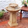 Sunnydaze Beveled Flower 28-Inch 2-Tier Outdoor Water Fountain – Backyard Water Feature & Bird Bath for Patio, Yard or Deck