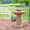 Sunnydaze Beveled Flower 28-Inch 2-Tier Outdoor Water Fountain – Backyard Water Feature & Bird Bath for Patio, Yard or Deck