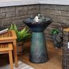 Sunnydaze Gathering Birds 28-Inch Ceramic Bird Bath Fountain – Electric Bird Bath Fountain with LED Lights for Patio, Deck, Garden – Green