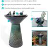 Sunnydaze Gathering Birds 28-Inch Ceramic Bird Bath Fountain – Electric Bird Bath Fountain with LED Lights for Patio, Deck, Garden – Green