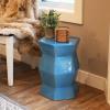 Sunnydaze Marrakesh Ceramic Garden Stool Side Table with Lattice Design – Indoor or Outdoor – 17.75-Inch H – White Glazed Finish(Moonstone)