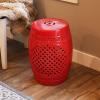 Sunnydaze Marrakesh Ceramic Garden Stool Side Table with Lattice Design – Indoor or Outdoor – 17.75-Inch H – White Glazed Finish(Red)