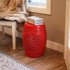 Sunnydaze Marrakesh Ceramic Garden Stool Side Table with Lattice Design – Indoor or Outdoor – 17.75-Inch H – White Glazed Finish(Red)