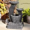 Sunnydaze Modern Cascading Bowls 28-Inch Solar Water Fountain with Battery Backup and LED Lights – Submersible Pump