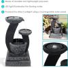 Sunnydaze Modern Cascading Bowls 28-Inch Solar Water Fountain with Battery Backup and LED Lights – Submersible Pump