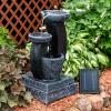Sunnydaze Modern Cascading Bowls 28-Inch Solar Water Fountain with Battery Backup and LED Lights – Submersible Pump