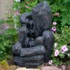 Sunnydaze Rock Falls 22-Inch Solar Fountain with Battery Backup and LED Lights – Submersible Pump – Polyresin and Fiberglass