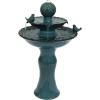 Sunnydaze 27″ H 2-Tier Ceramic Water Fountain – Outdoor Water Feature for Patio, Yard, Balcony – Garden Fountain – Blue(Blue)