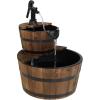 Sunnydaze 2-Tier Wood Barrel Water Fountain – 34-Inch Vintage Water Pump Fountain with Submersible Pump – for Garden, Patio, Decks(23″ H 2-Tier)