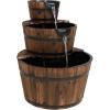 Sunnydaze 2-Tier Wood Barrel Water Fountain – 34-Inch Vintage Water Pump Fountain with Submersible Pump – for Garden, Patio, Decks(30″ H 3-Tier)